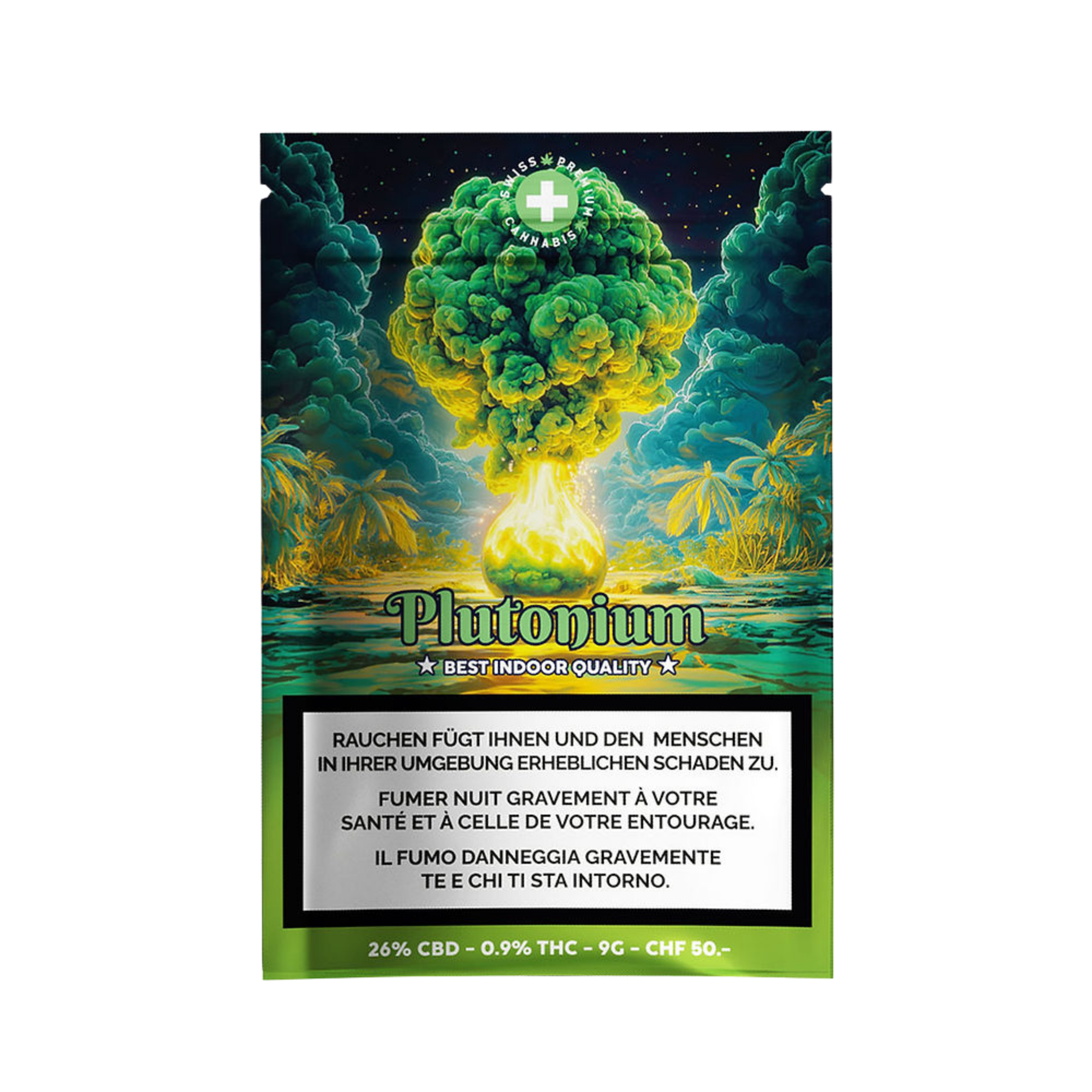 High Level Genetics Plutonium Indoor CBD Blüten 9g Packung