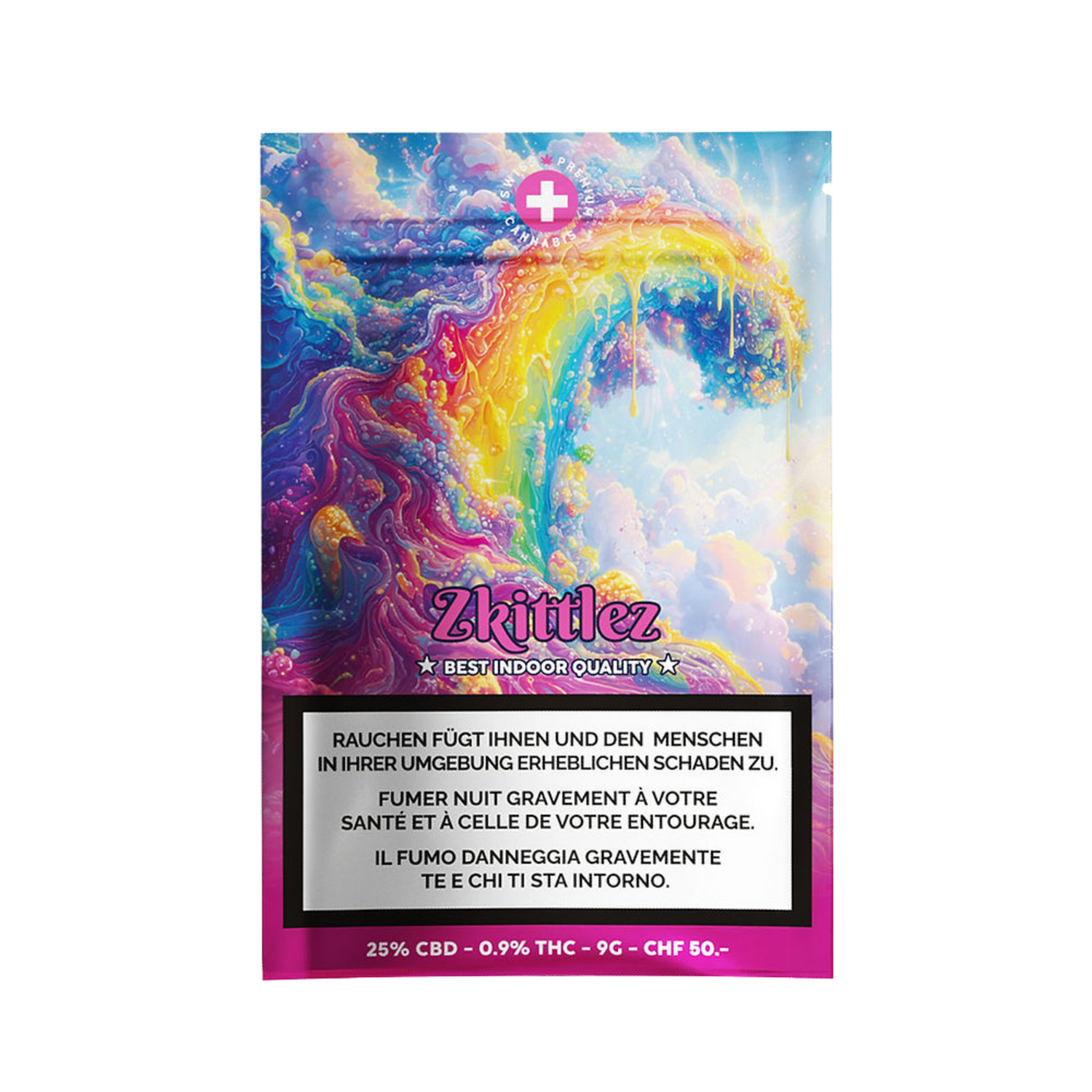 High Level Genetics Zkittlez Indoor CBD Blüten 9g Packung