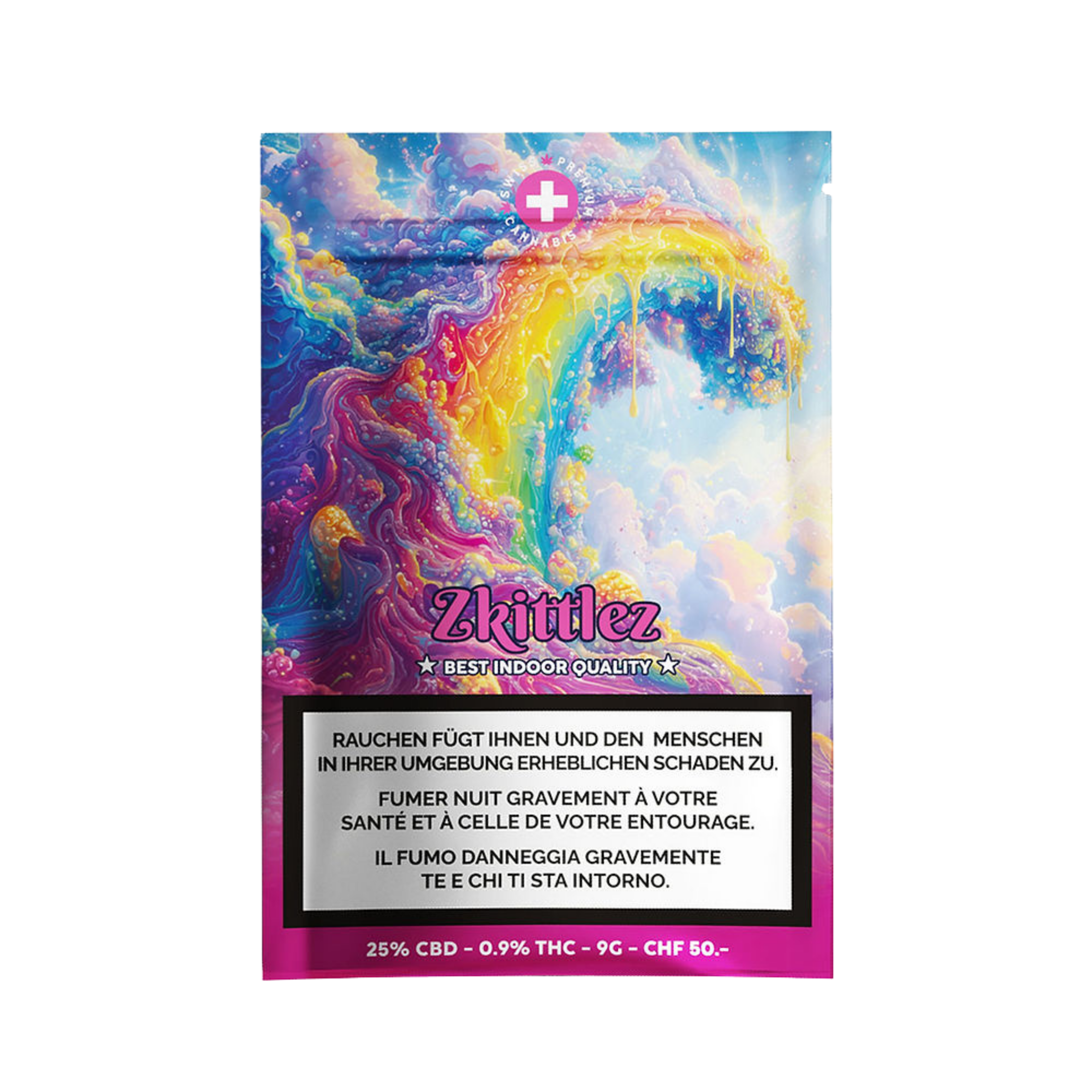 High Level Genetics Zkittlez Indoor CBD Blüten 9g Packung