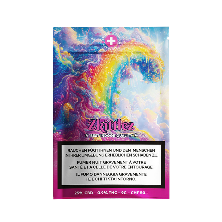 High Level Genetics Zkittlez Indoor CBD Blüten 9g Packung