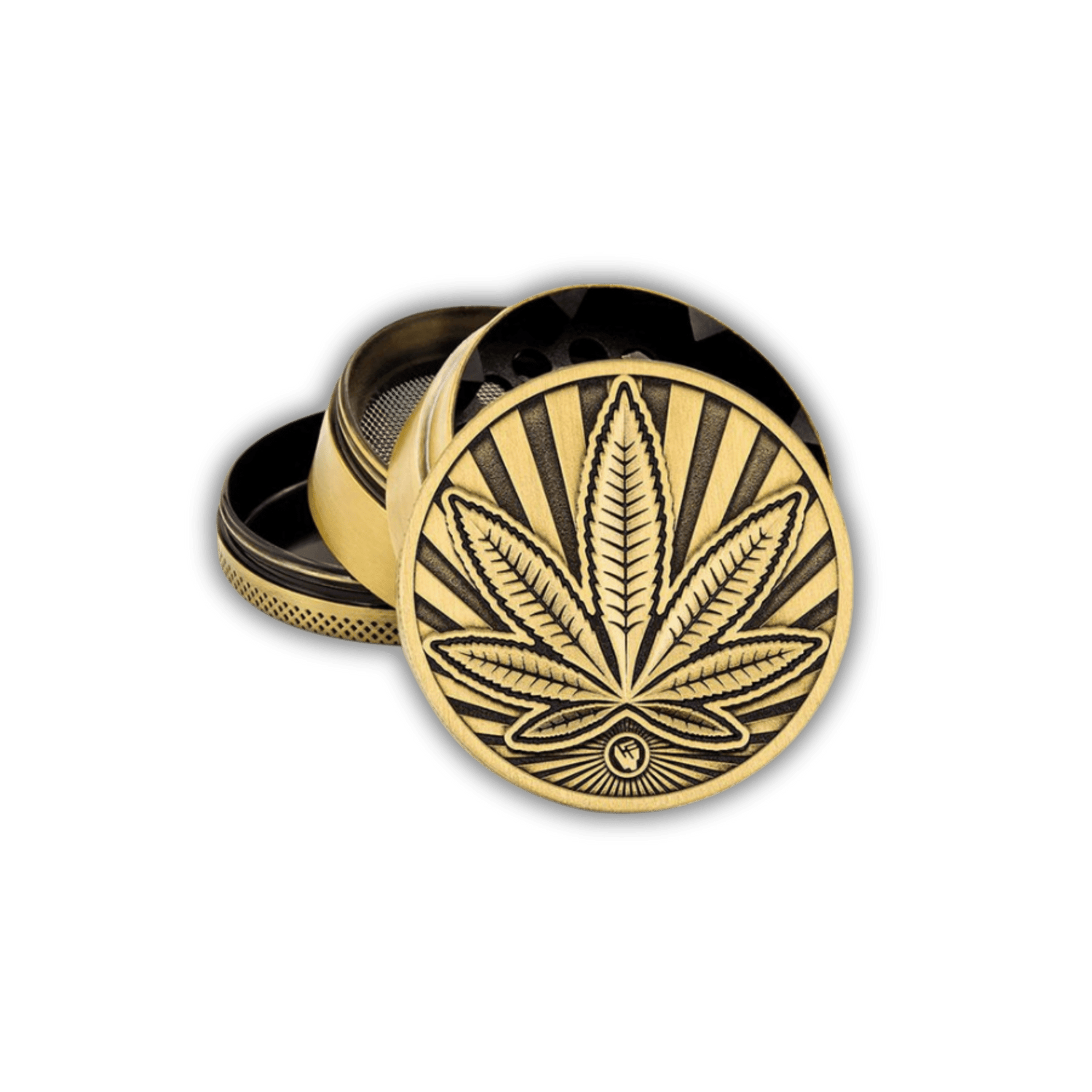 Highlife Metall Grinder 50mm, 4-teilig, Gold, Frontansicht