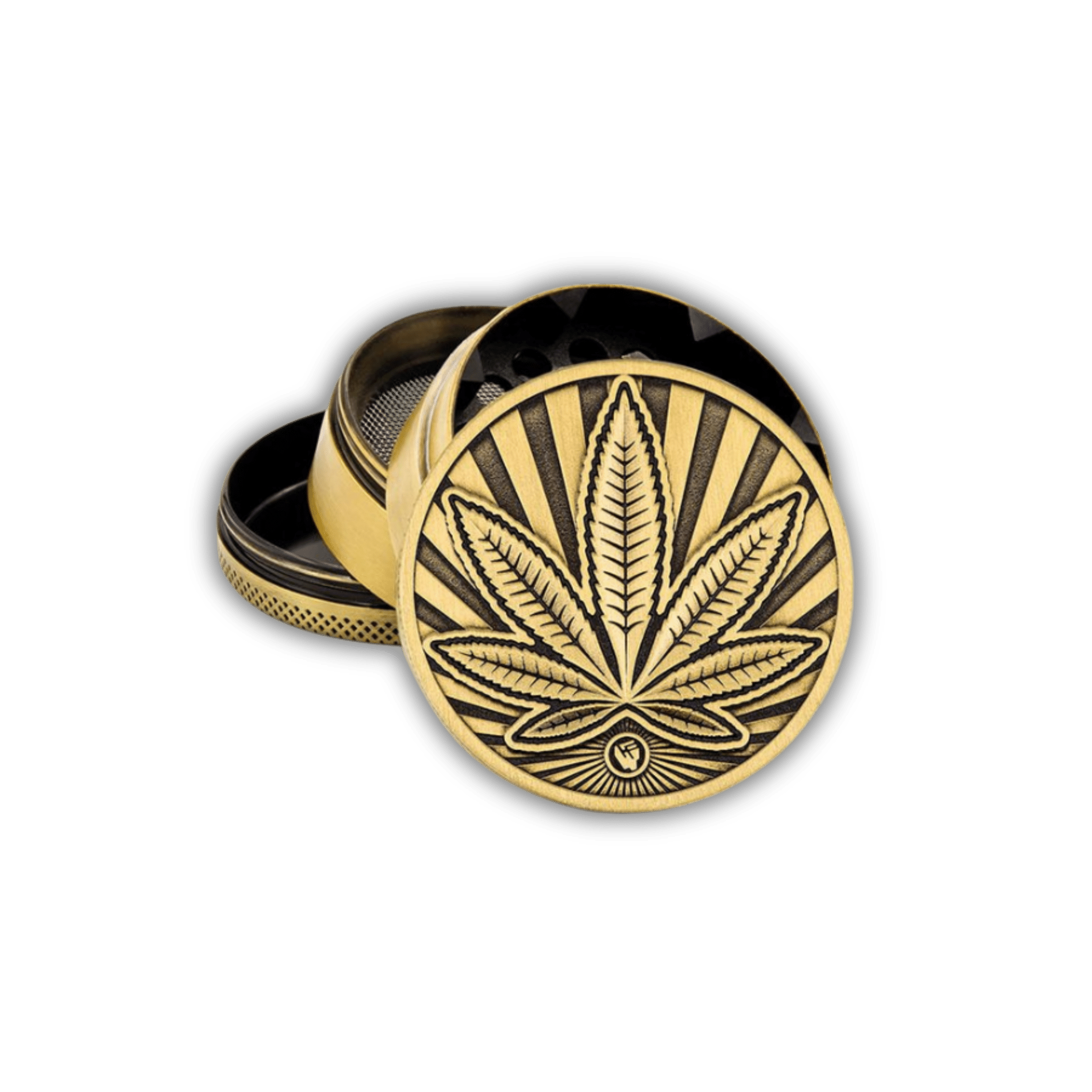 Highlife Metall Grinder 50mm, 4-teilig, Gold, Frontansicht