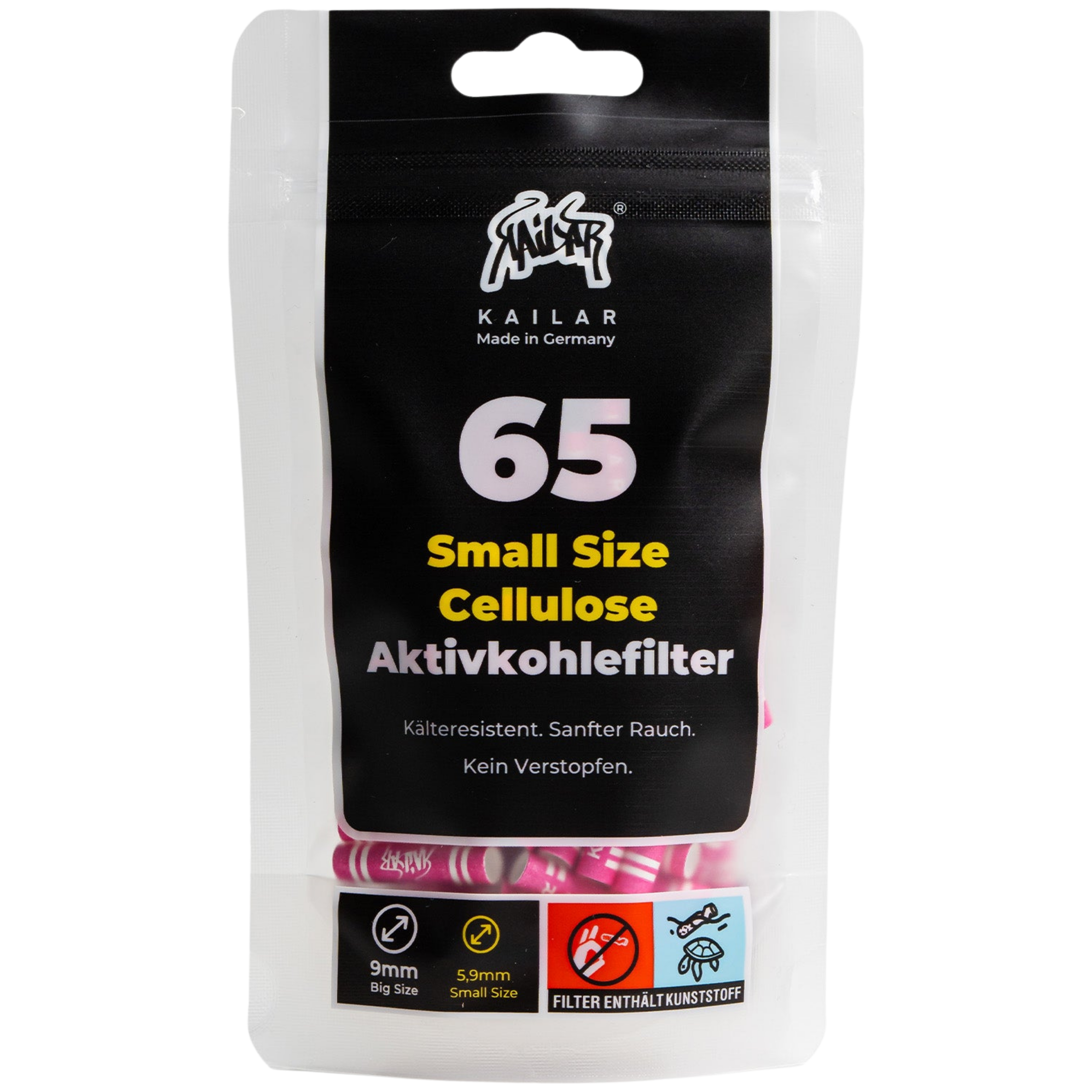 Kailar Slim Aktivkohlefilter Pink 65 Stück Ø 5,9 mm
