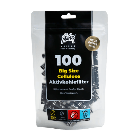 Kailar - BIG Size (9mm) Cellulose Aktivkohlefilter - 100 Stück - Black kaufen bei rauchwerk.ch