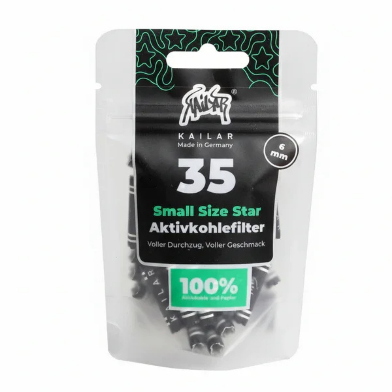 Kailar Small Size Star Papier Aktivkohlefilter 5,9 mm Beutel mit 35 Stück