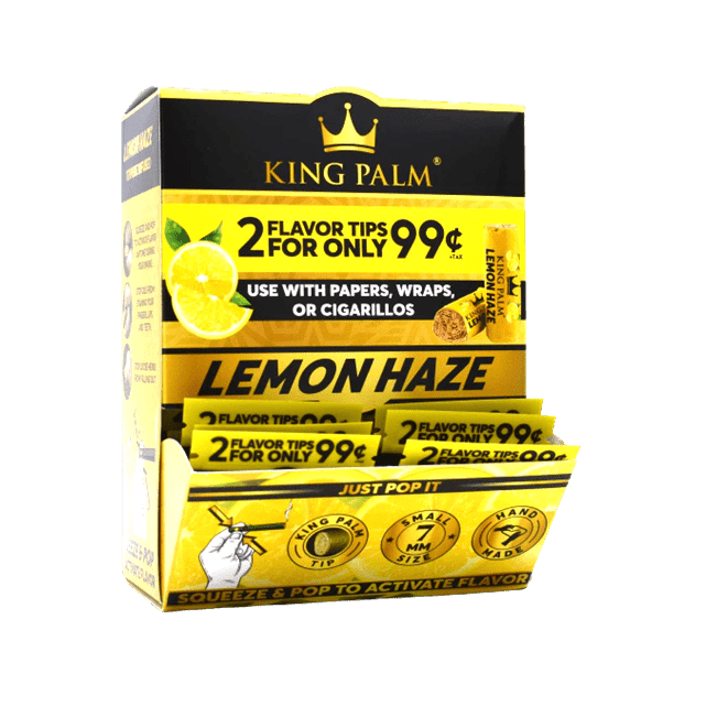 King Palm Lemon Haze Flavor Tips Display schräg, 50 Packs