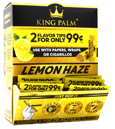 King Palm Lemon Haze Flavor Tips Display schräg, 50 Packs