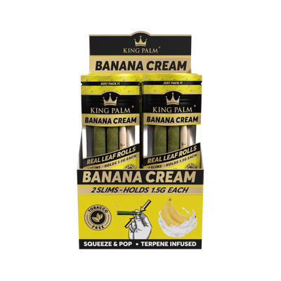 King Palm Banana Cream Display schräg mit 20 Packungen