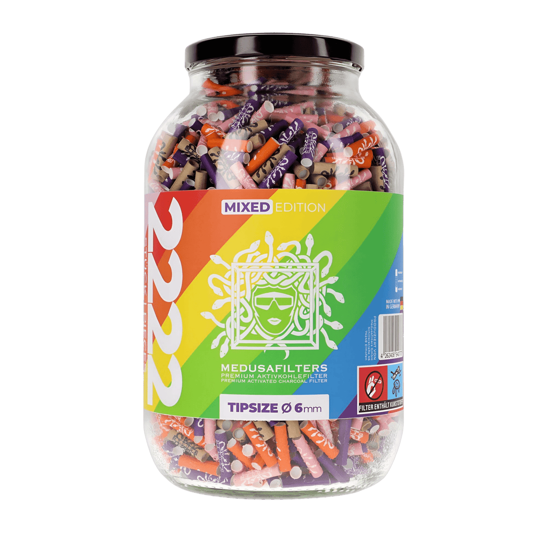 Medusa - 2222er Glas - MIXED RAINBOW - Hybrid Aktivkohlefilter kaufen bei rauchwerk.ch