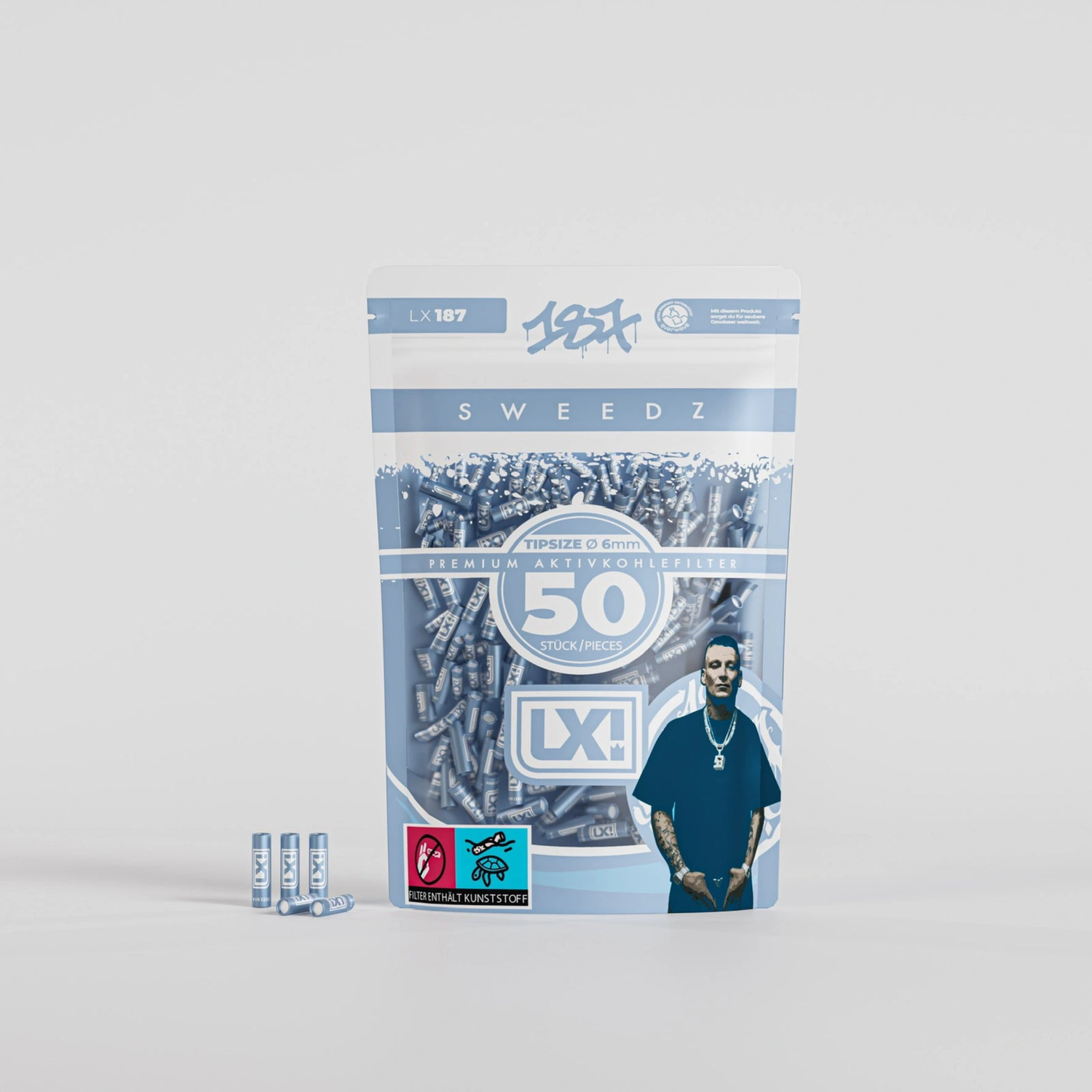 MedusaFilters x 187 LX Aktivkohlefilter 6 mm 50er Pack Vorderansicht