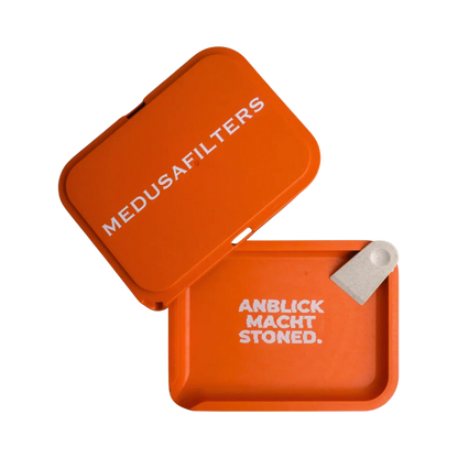 MedusaFilters Hemp Tray Kit Sunset offen mit Deckel und Spatel