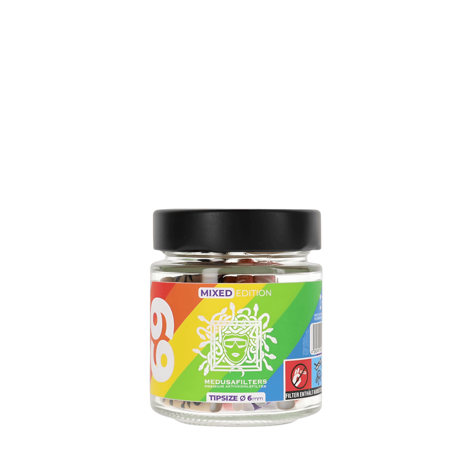 Bunter Farbmix der MedusaFilters 6 mm im 69er Glas