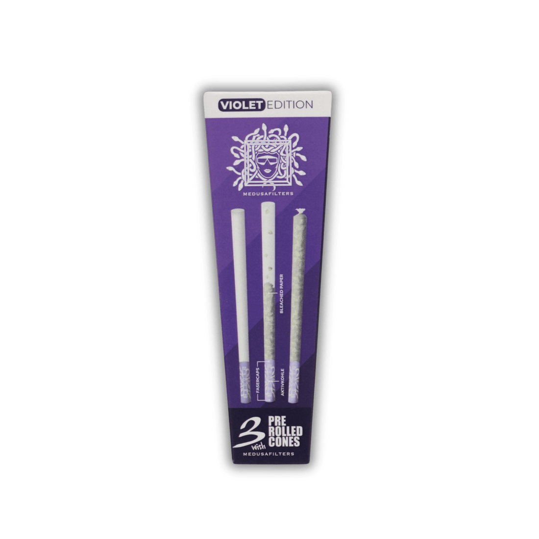 MedusaFilters - Pre - Rolled Cones BLEACHED mit VIOLET Filtern - Box - 3 Stück kaufen bei rauchwerk.ch