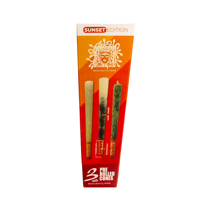 MedusaFilters Hemp Cones 3er Box mit Sunset Aktivkohlefilter