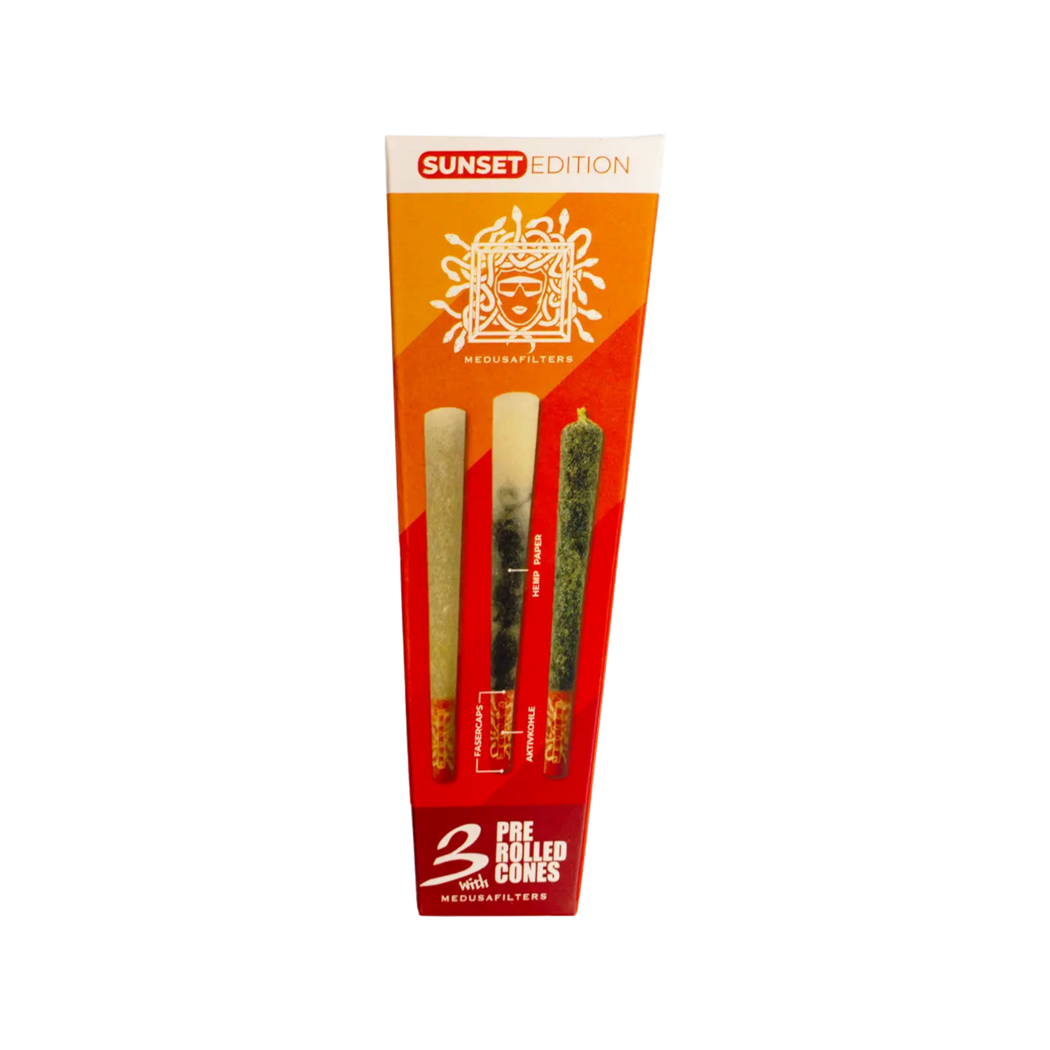 MedusaFilters Hemp Cones 3er Box mit Sunset Aktivkohlefilter