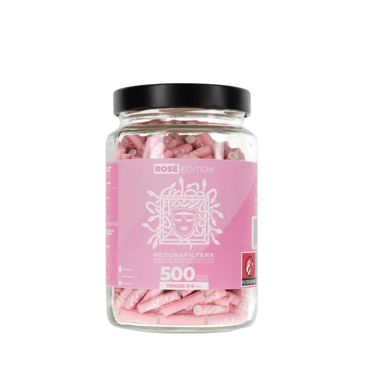 MedusaFilters Rosé Hybrid Aktivkohlefilter 6 mm im 500er Glas