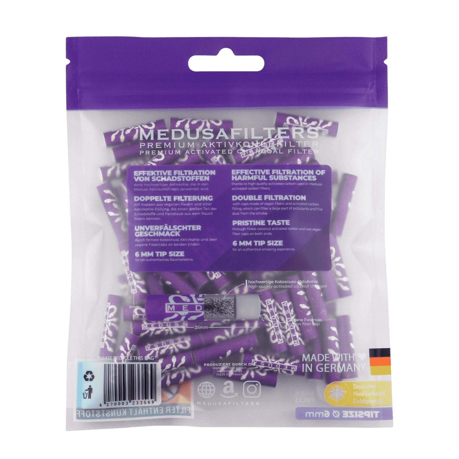 Detailansicht MedusaFilters VIOLET 100er Pack mit Produktinfos