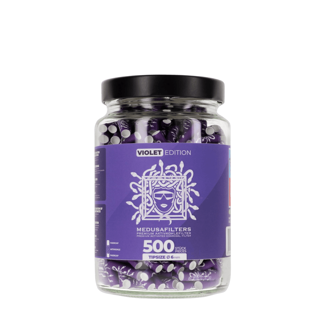 MedusaFilters VIOLET Hybrid Aktivkohlefilter 6 mm im 500er Glas