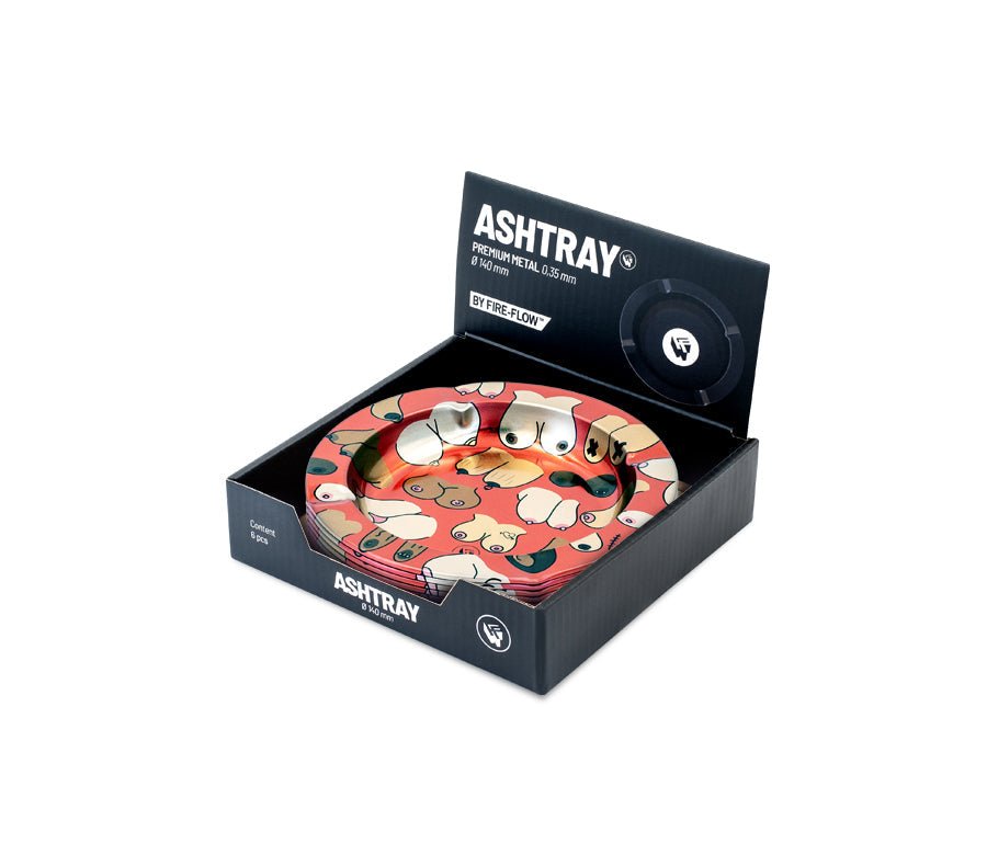 Display mit 6 FIRE-FLOW Metall-Aschenbechern Tittie Pattern