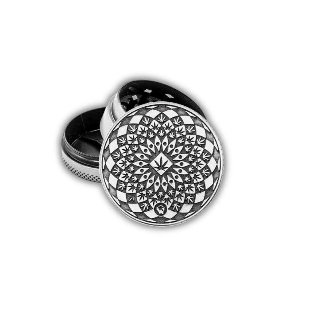 Metal Grinder - 40mm - 3 Layers - Silver - Mandala Leaf kaufen bei rauchwerk.ch