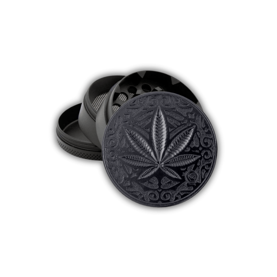 Metal Grinder - 50mm - 4 Layers - Black - Trance Leaf kaufen bei rauchwerk.ch