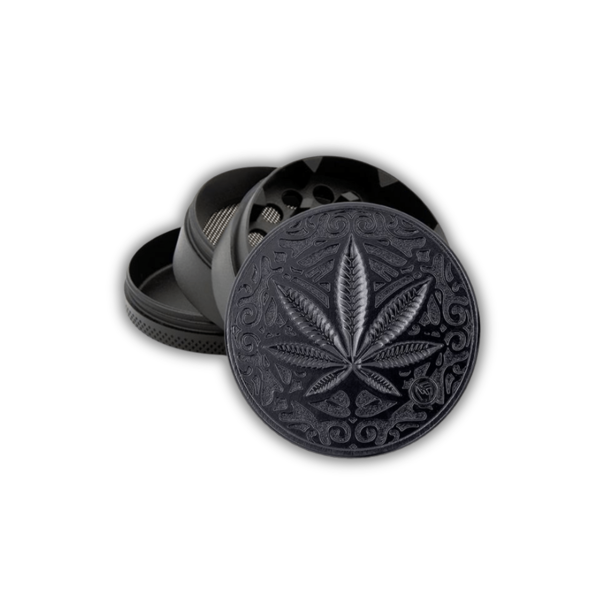 Metal Grinder - 50mm - 4 Layers - Black - Trance Leaf kaufen bei rauchwerk.ch