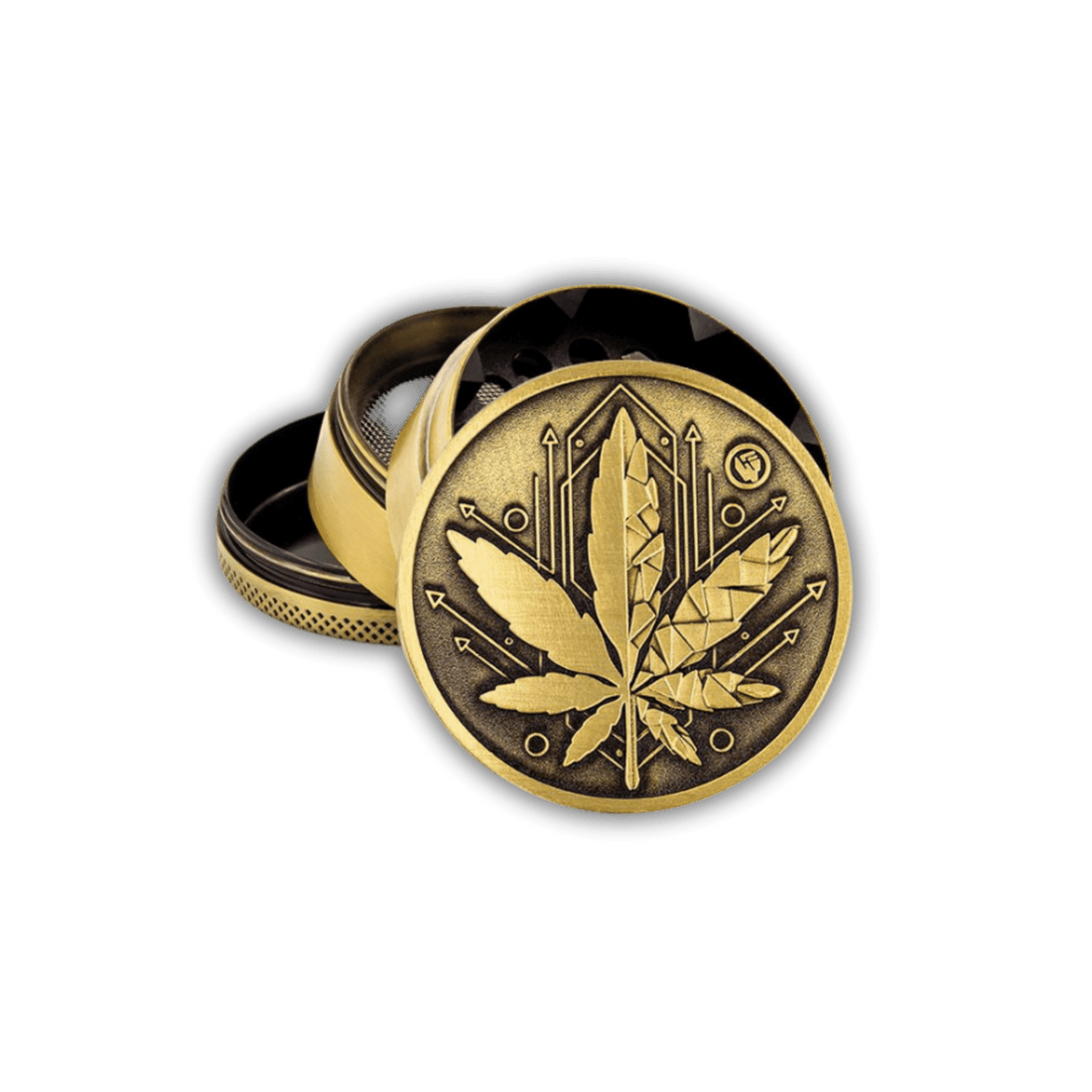 Metal Grinder - 50mm - 4 Layers - Gold - Geometrical Leaf kaufen bei rauchwerk.ch