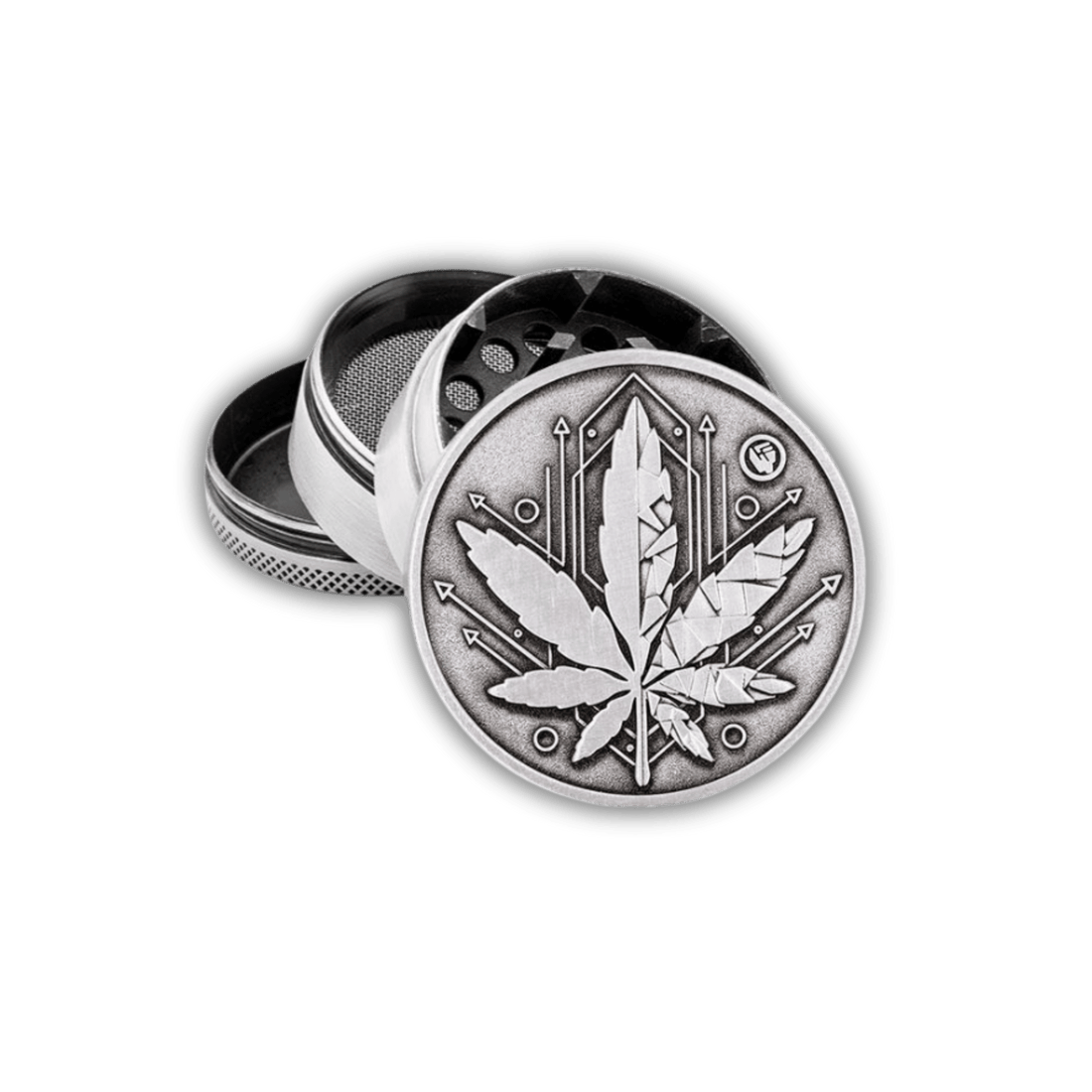 Metal Grinder - 50mm - 4 Layers - Silver - Geometrical Leaf kaufen bei rauchwerk.ch