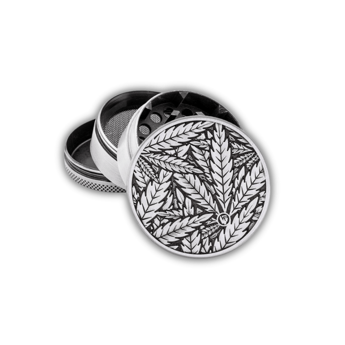 Metal Grinder - 50mm - 4 Layers - Silver - Leaves 33 kaufen bei rauchwerk.ch