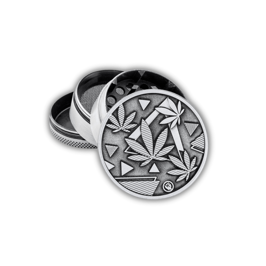 Metal Grinder - 50mm - 4 Layers - Silver - Leaves 37 2 kaufen bei rauchwerk.ch