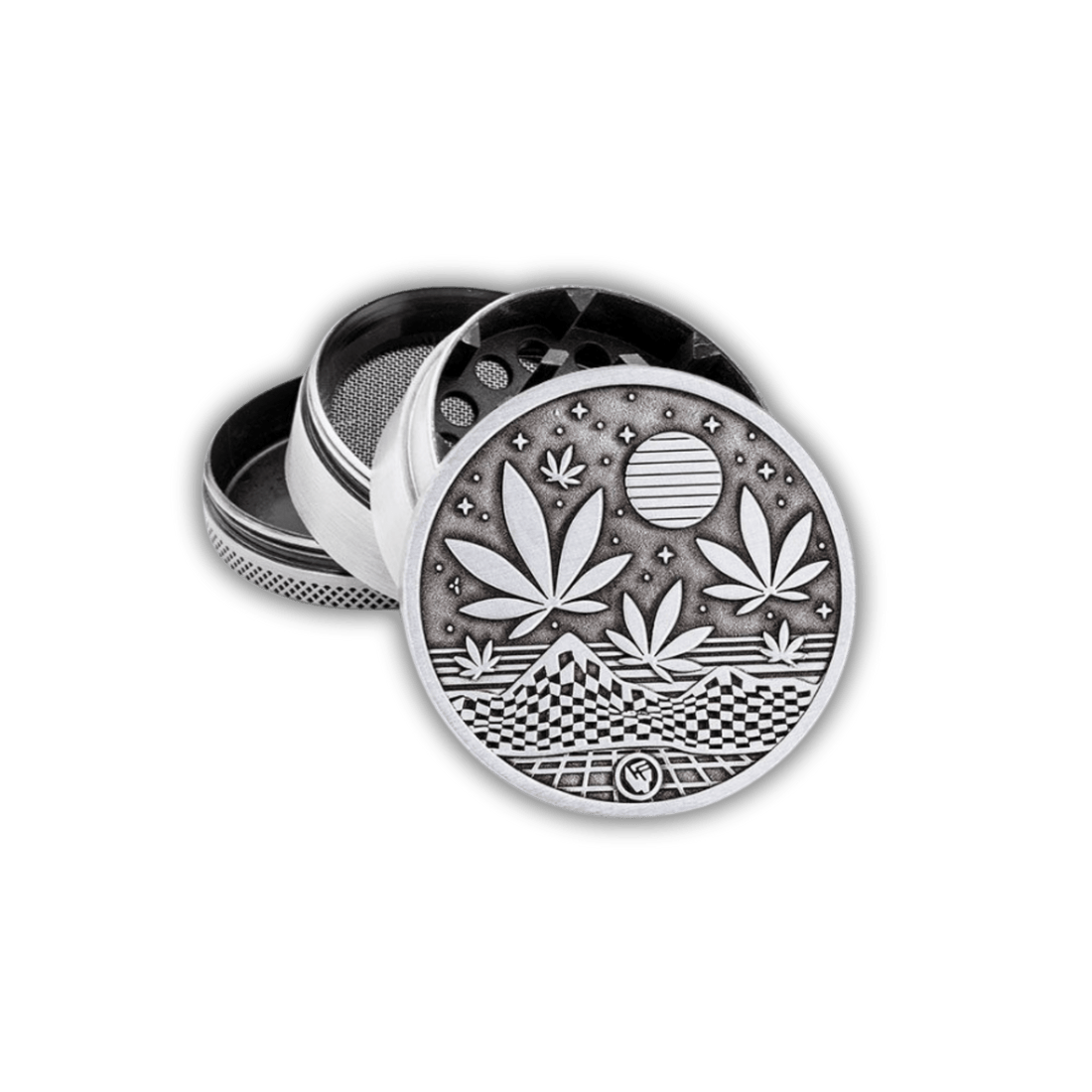 Metal Grinder - 50mm - 4 Layers - Silver - Leaves 37 kaufen bei rauchwerk.ch