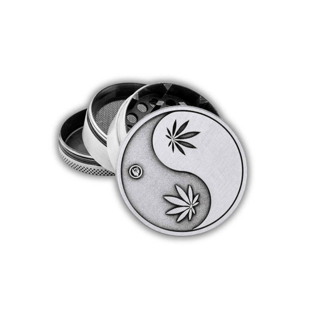 Metal Grinder - 50mm - 4 Layers - Silver - Yin Yang kaufen bei rauchwerk.ch