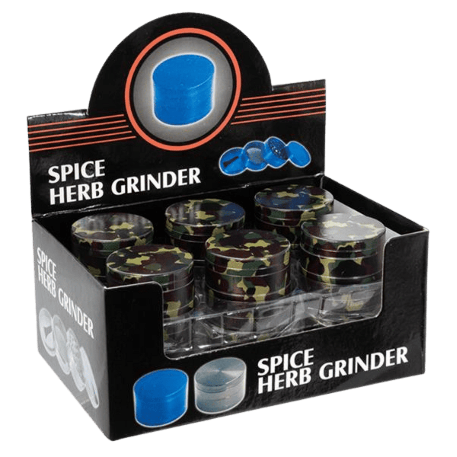 Display mit Metallgrinder Military Camouflage, 12 Stück