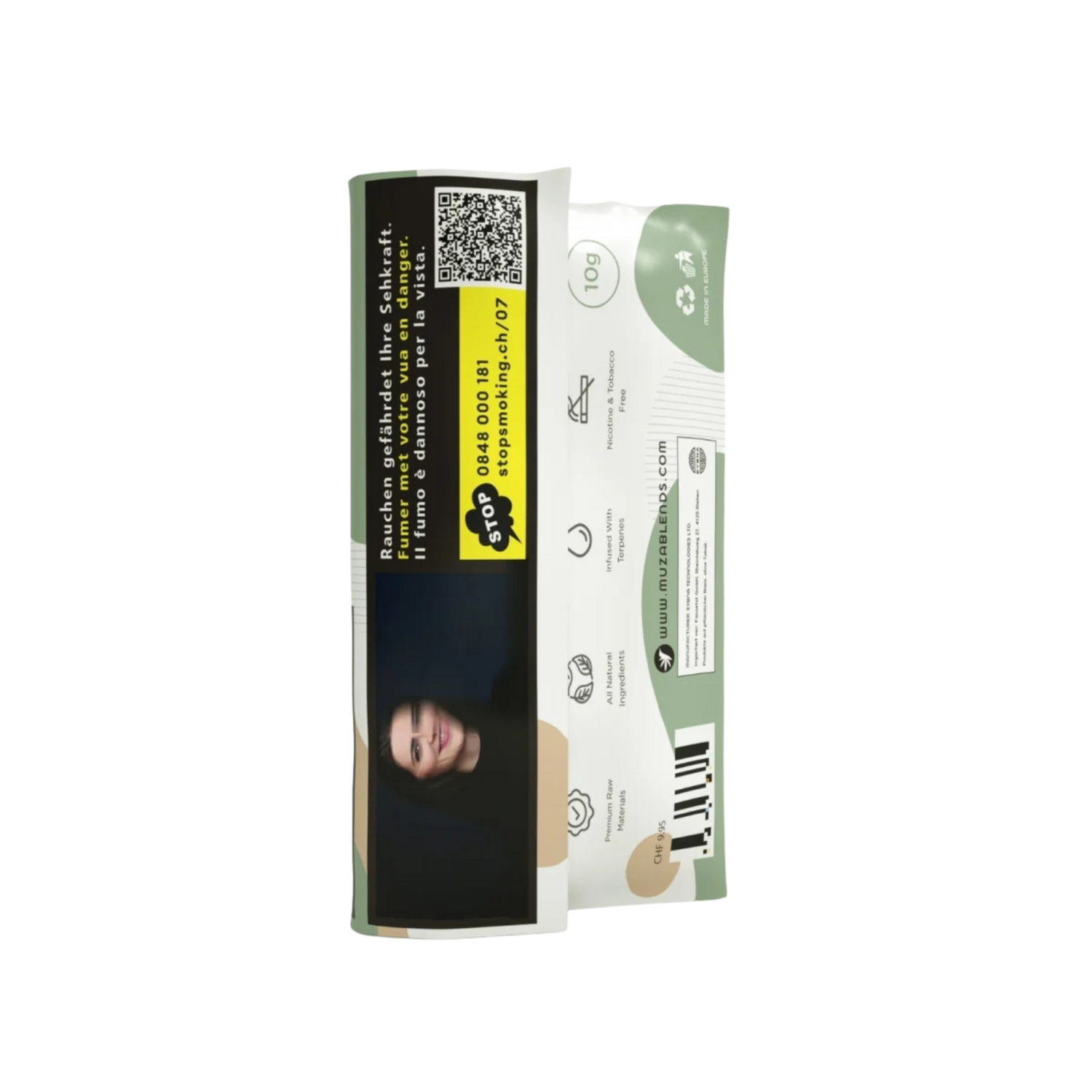 MUZA Hemp Original Tabakersatz 10g Rückseite mit Inhaltsinfos