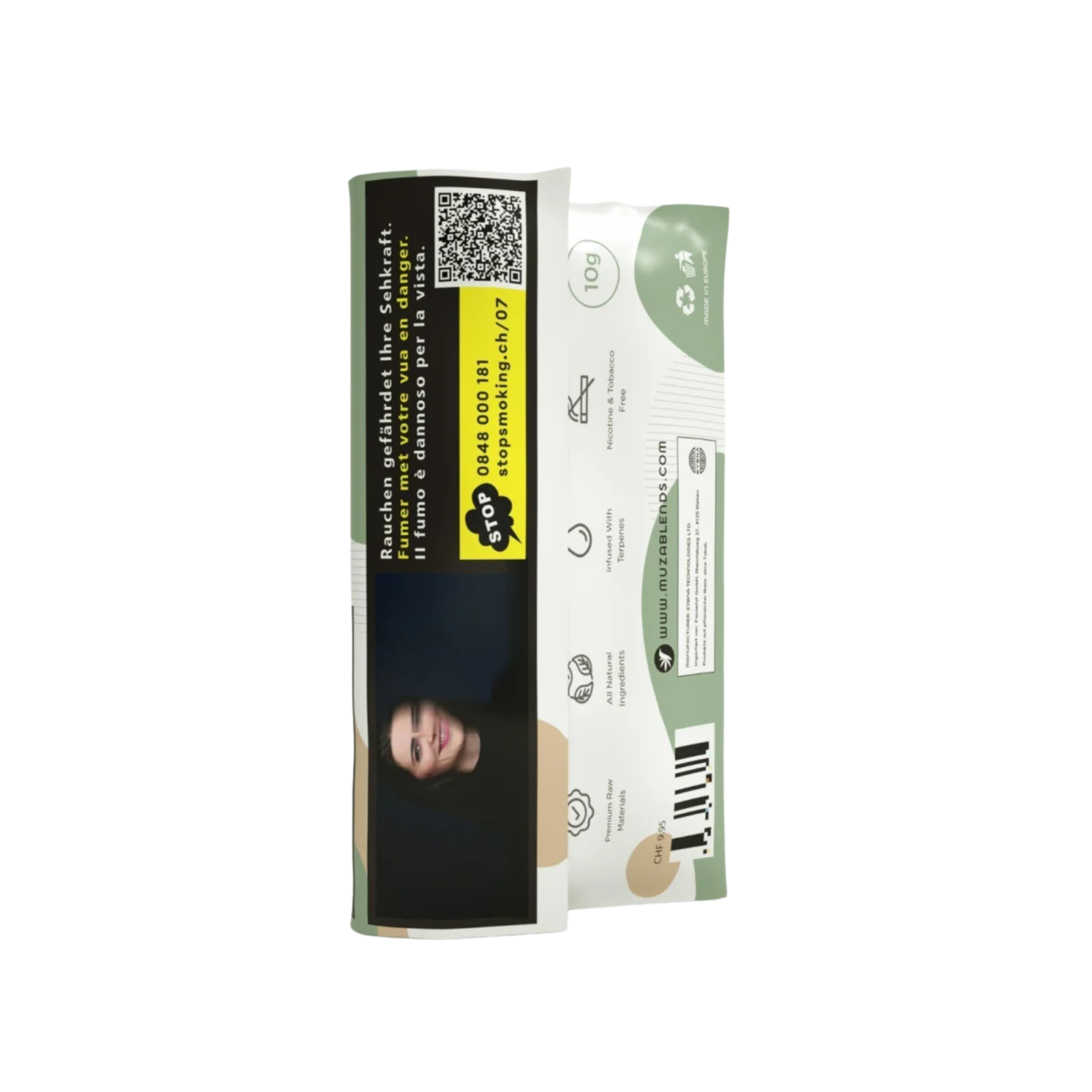 MUZA Hemp Original Tabakersatz 10g Rückseite mit Inhaltsinfos