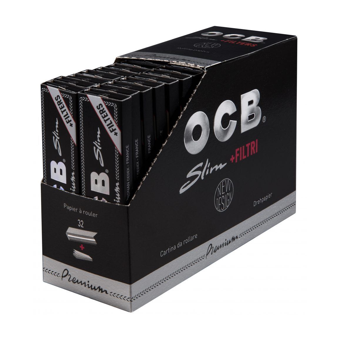 OCB Premium Slim Kingsize + Tips Display mit 32 Heftchen