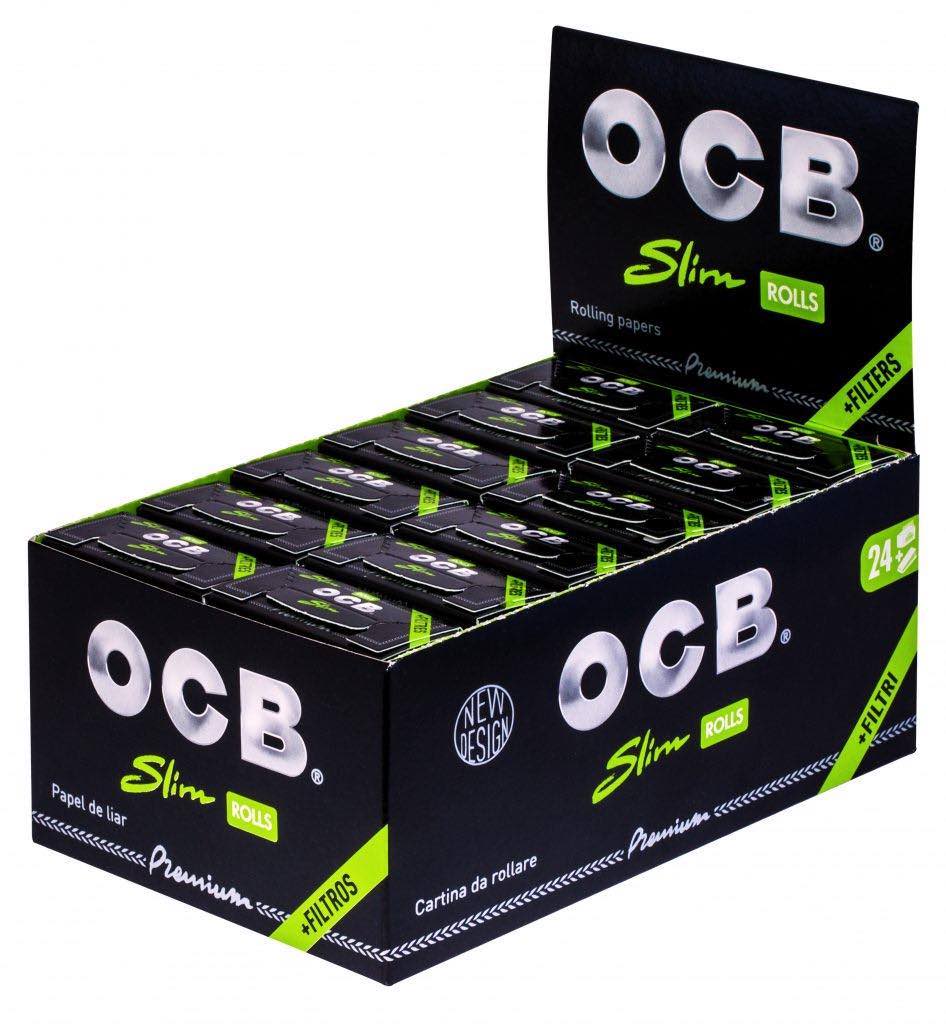 OCB Premium Slim Rolls + Tips Display mit 24 Packungen