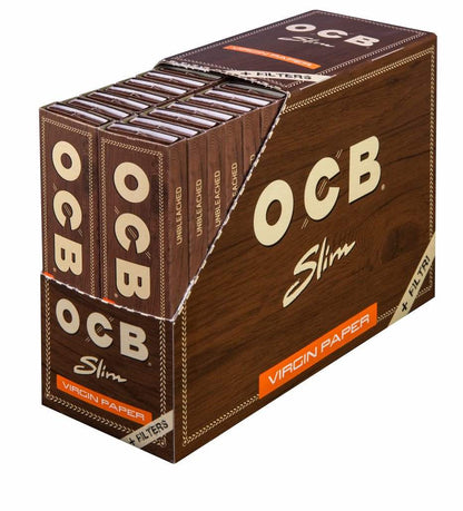 OCB Virgin Slim Unbleached + Tips Pack mit 32 Heftchen