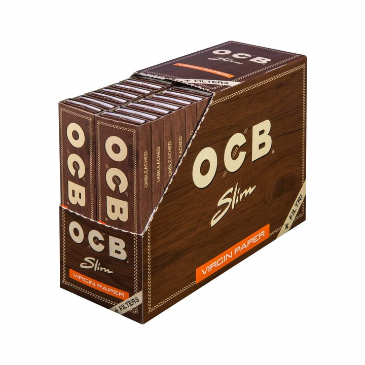 OCB Virgin Slim Unbleached + Tips Pack mit 32 Heftchen