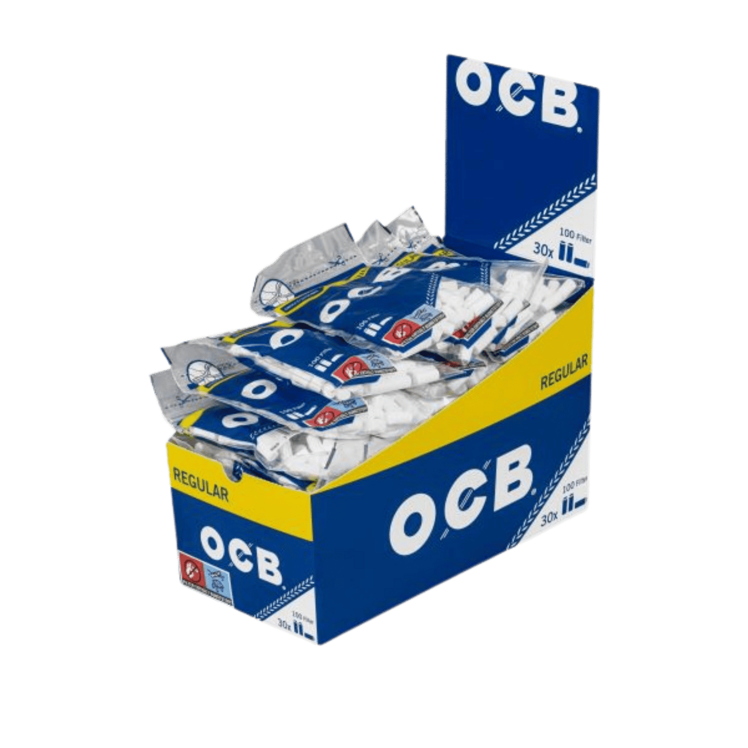 OCB Regular Zigarettenfilter 7.5mm Packung mit 30 Filter, ideal für ein sanfteres Raucherlebnis.