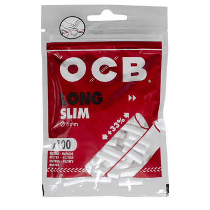 OCB Zigarettenfilter Slim Long 6mm Packung mit 100 hochwertigen Filtern für ein besseres Raucherlebnis.