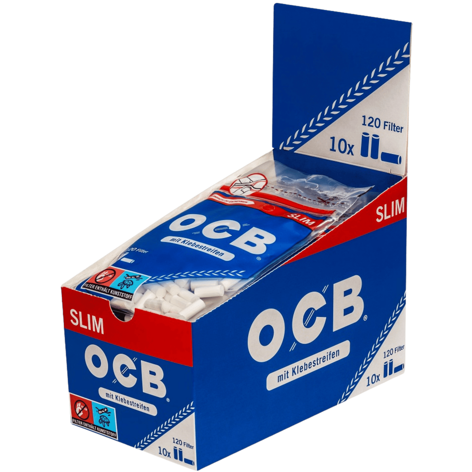 OCB Zigartennenfilter Slim 6mm box with 120 filters, ideal for a clean and flavorful smoking experience.
