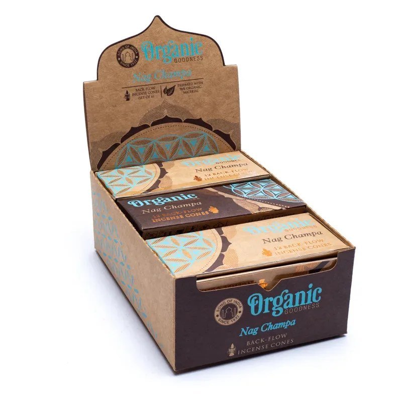 Organic Goodness Nag Champa Rückfluss Räucherkegel Display mit 6 Packungen