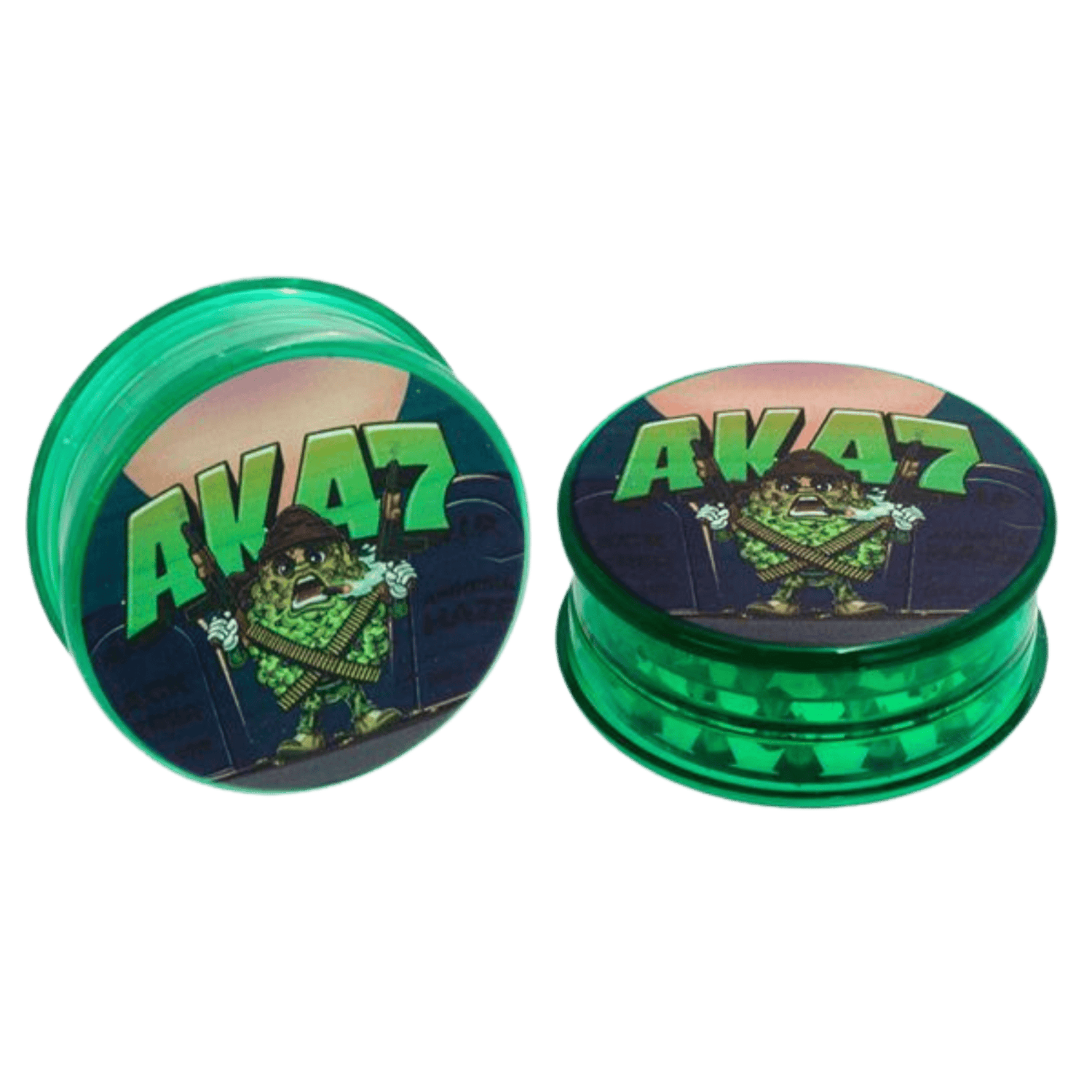 Plastik Grinder AK47 Buds 50mm grün transparent