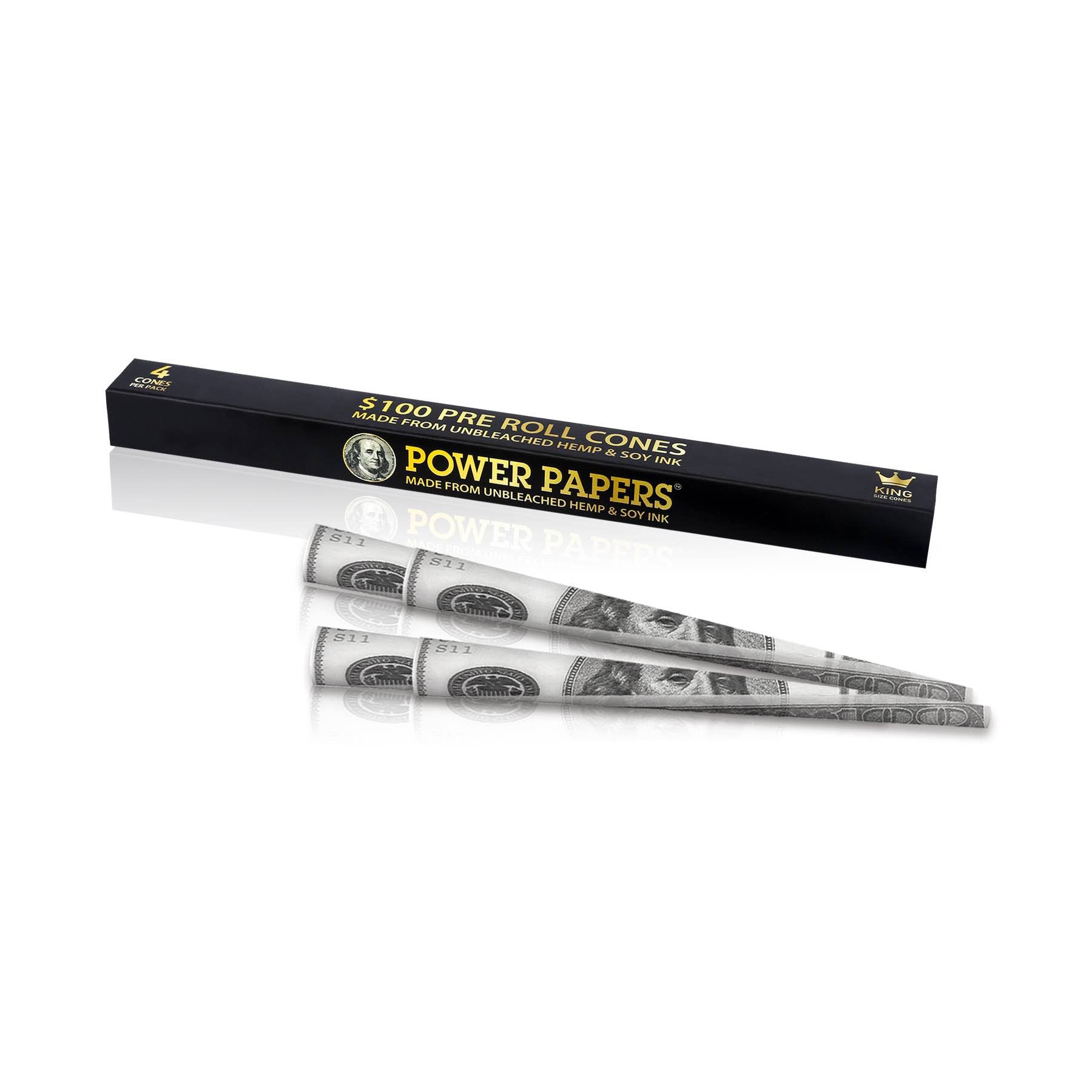 Power Papers 100 Dollar King Size Cones 4er Pack