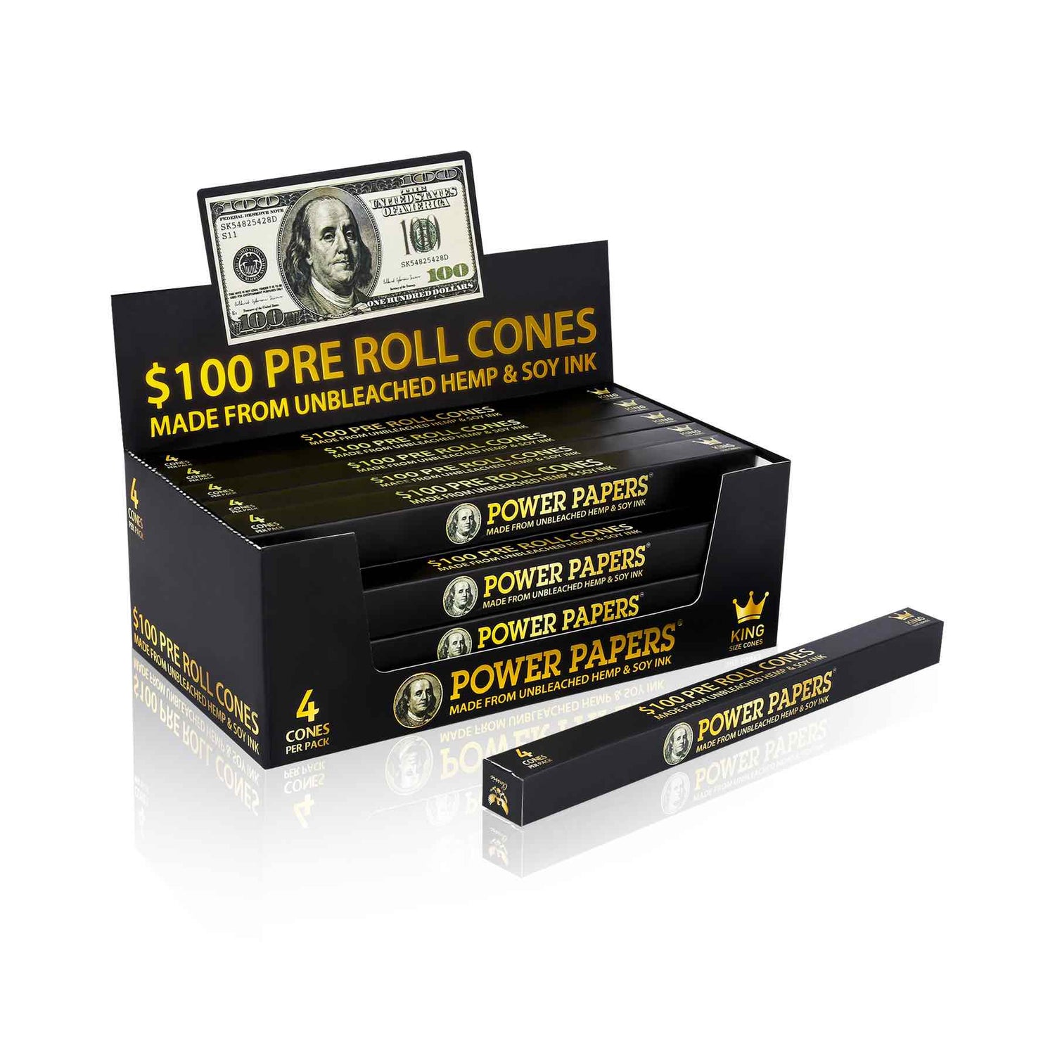 Power Papers 100 Dollar Cones Display mit 24 Packs
