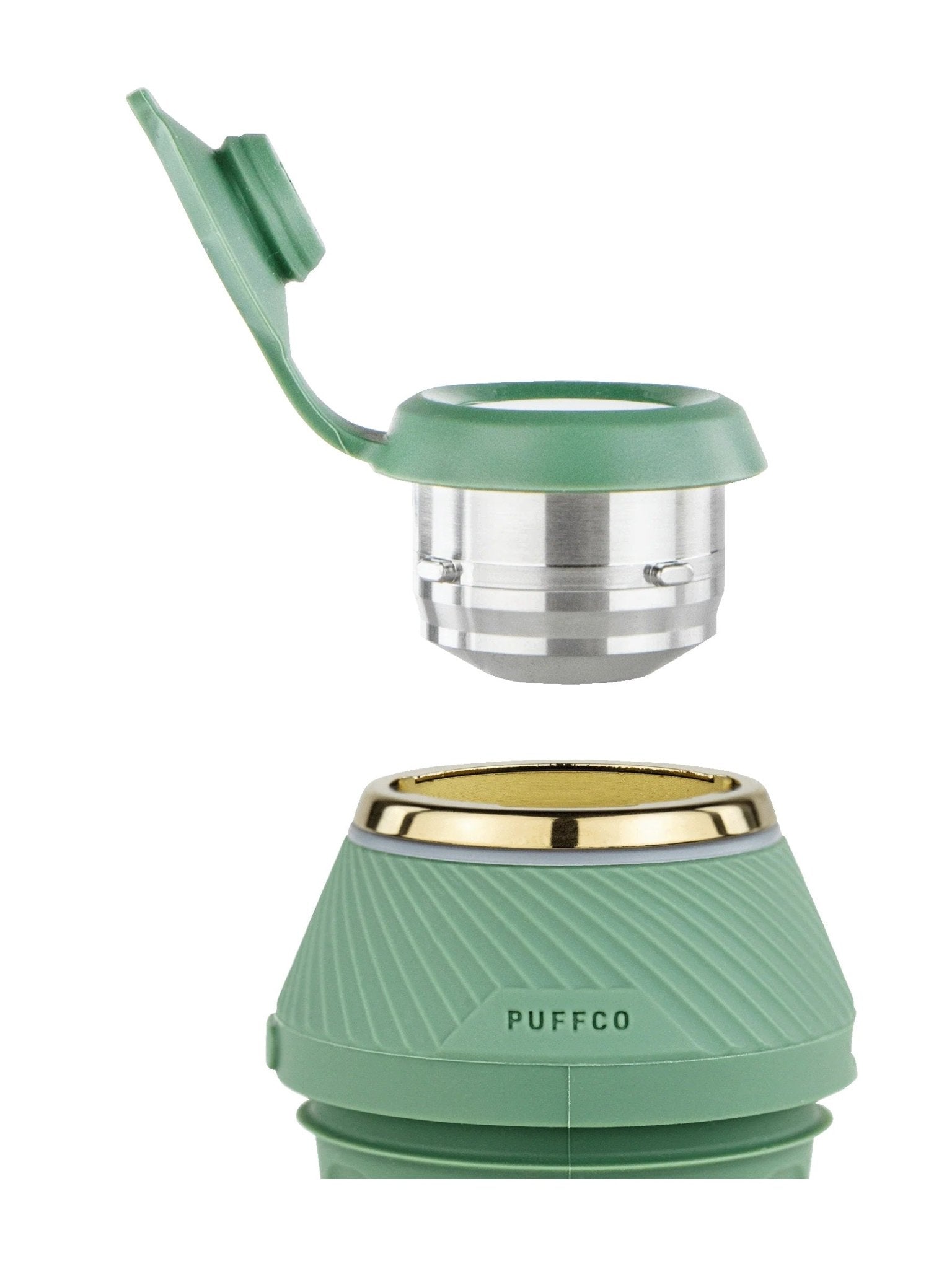 Hand setzt Puffco Proxy Base in Flourish Glas-Pipe ein