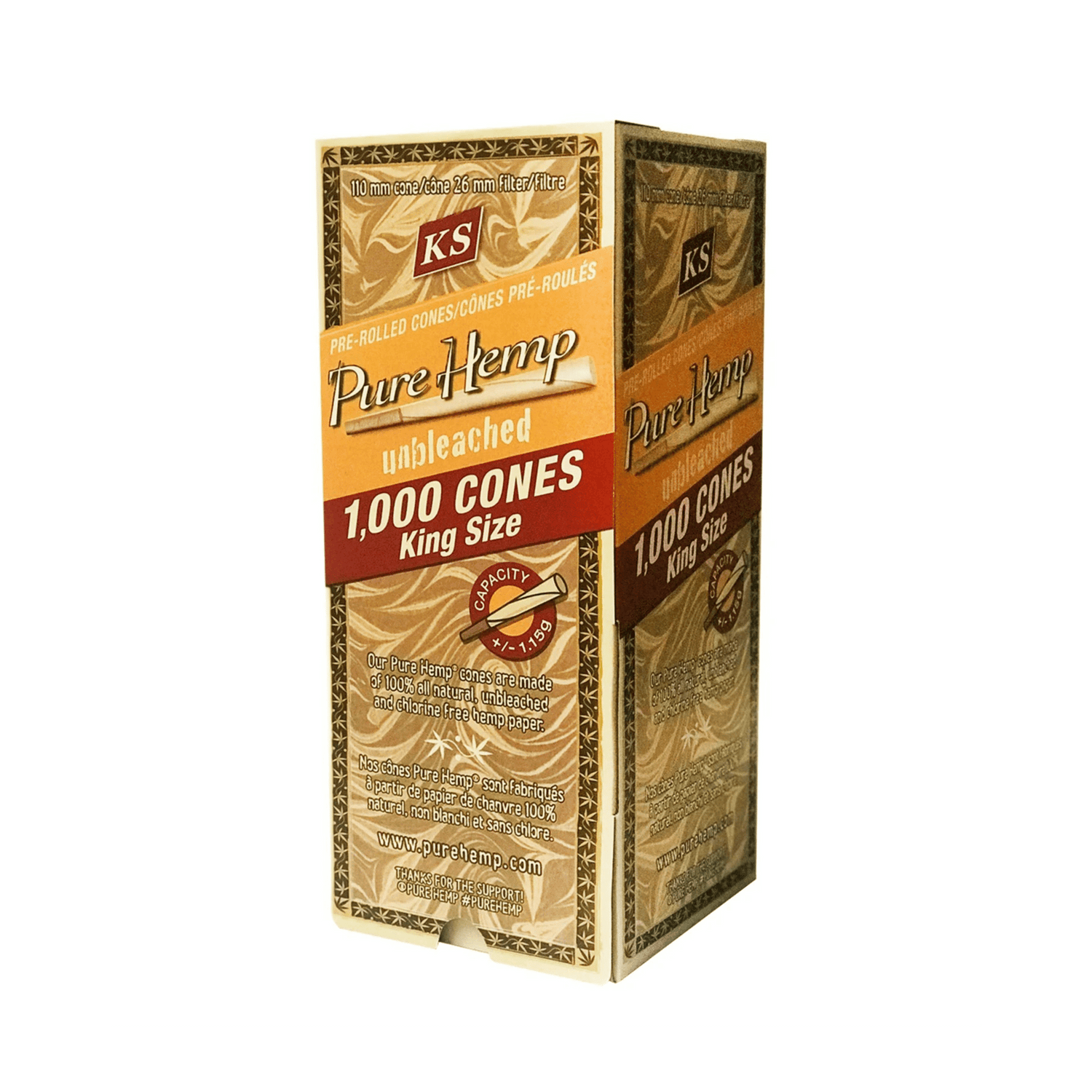 Pure Hemp ungebleichte Hanf-Cones King Size Box 1000 Stück