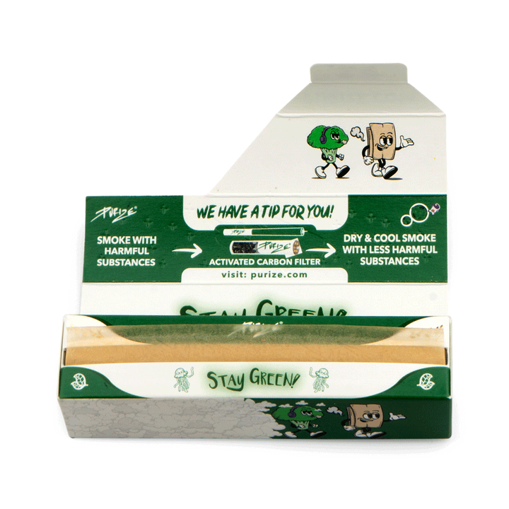 Geöffnete PURIZE 420 Papers Box mit braunen Blättchen