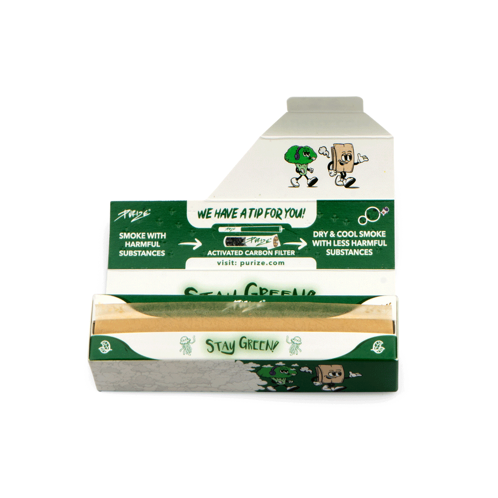 Geöffnete PURIZE 420 Papers Box mit braunen Blättchen